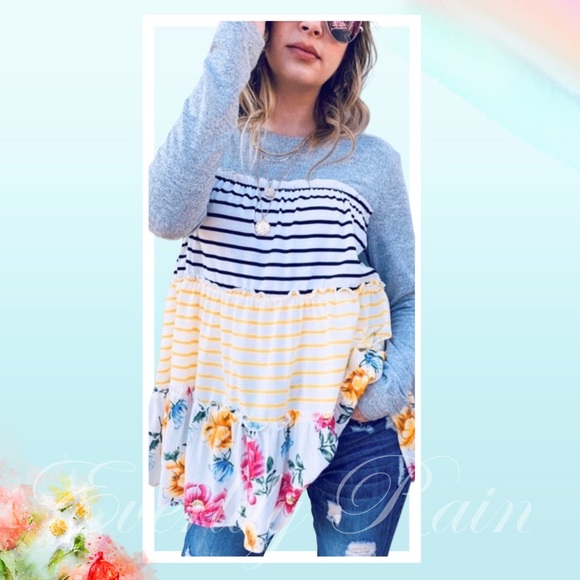 LAST ONE! SPRING FUN Floral & Striped Top - Picture 4 of 11
